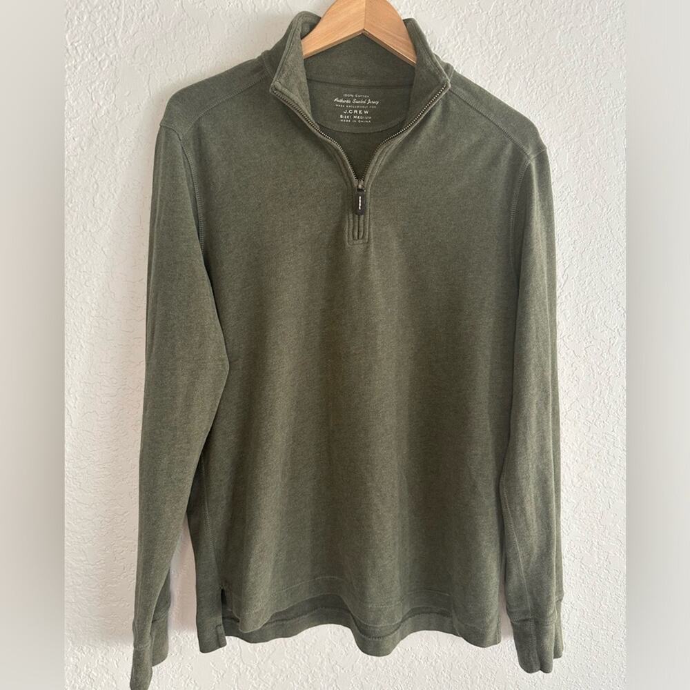 J. Crew Sueded Jersey 1/4 Zip Pullover Green Men’s Preppy School Collegiate Fall